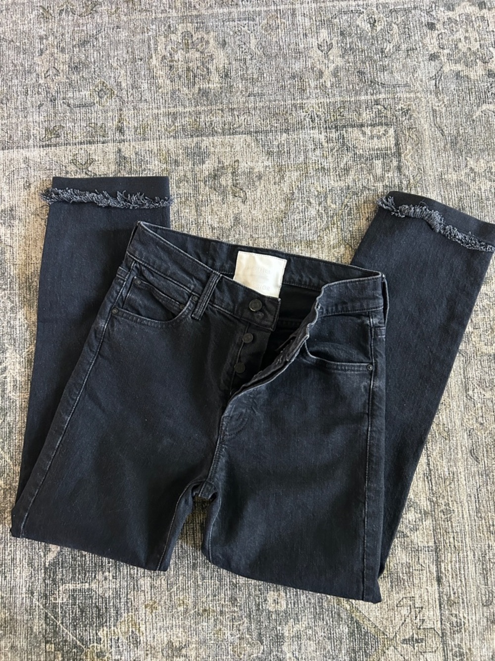 MOTHER Black Ankle Fray Jeans
